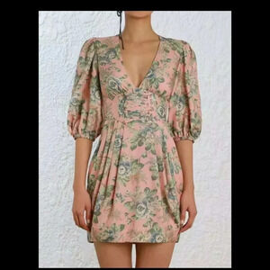 Zimmermann Tempest Lace Up Dress Pink Floral Size: 0